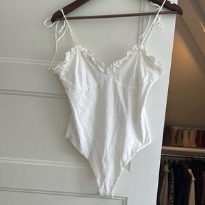 Superdown White Ruffle Bodysuit